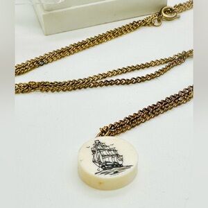 Vintage Scrimshaw Boat Pendant